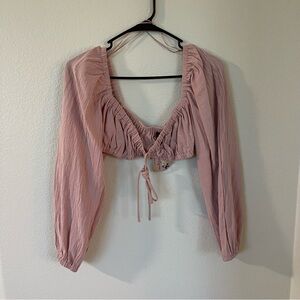 Fiesta Pink Ruched Long Sleeve Crop Blouse